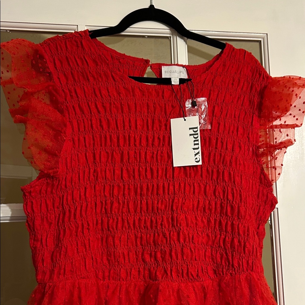 Red Ruffled Dress 2X - Picture 2 of 4